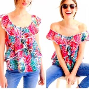 J. Crew Pink Floral Ruffle Blouse Size 6 Flowy Sleeve Top